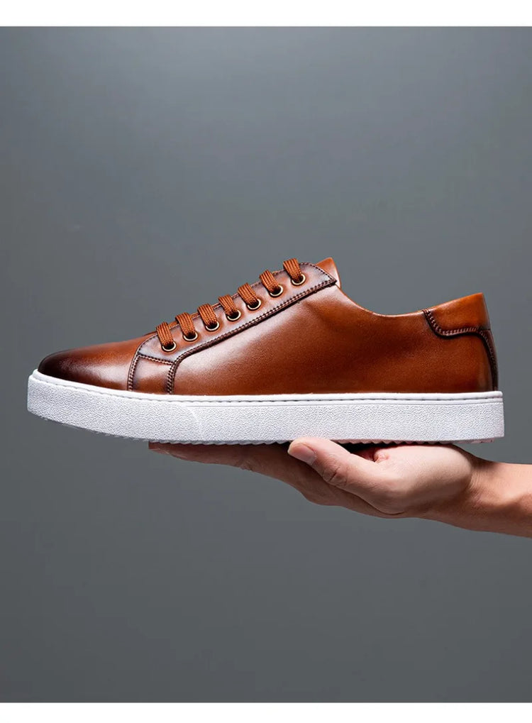 Plus Size 49 Trendy Men Leather Casual Shoes Soft Outdoor Sneakers Comfortable Lightweight Flat Shoes Classic Social Board Shoes