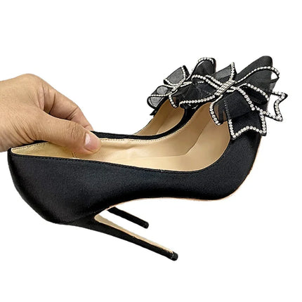 Blingbling strass festa da sera estiva tacchi alti donna 8-12 cm moda fiocco-nodo partito pompe eleganti scarpe da donna taglia 34-45