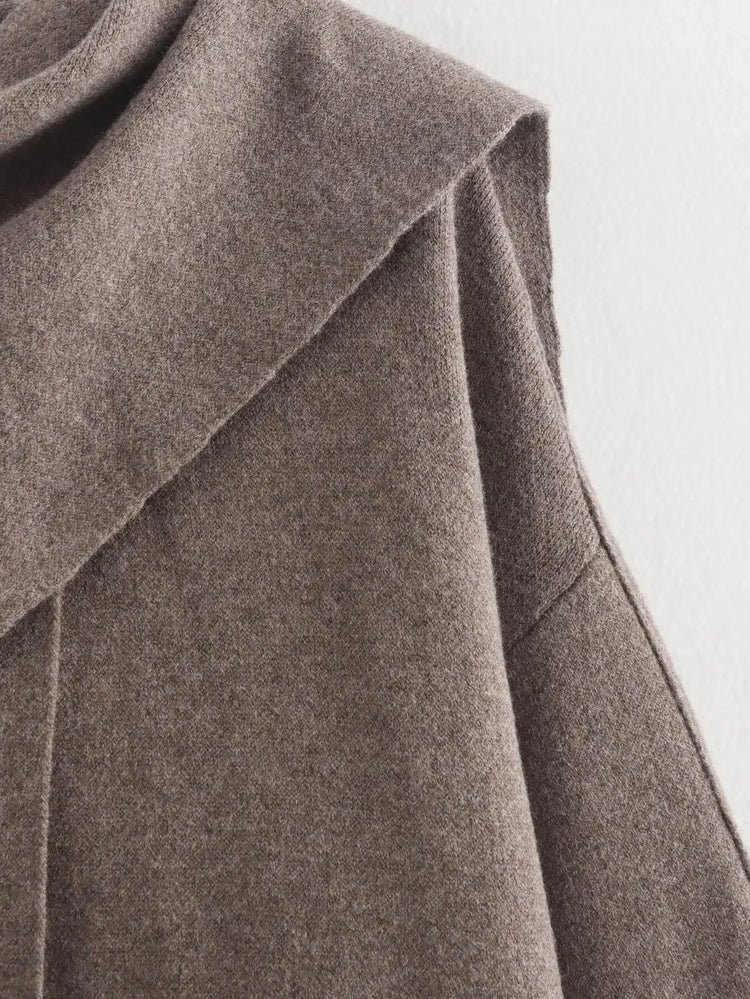 Ladies Autumn Winter Jacket Women Casual Commuter Coat Knitted Loose Oversize Coat Asymmetric Elegant Split Chic Scarf Jacket