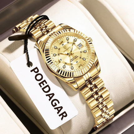 POEDAGAR Orologio da polso da donna alla moda Impermeabile Data luminosa Orologi da donna eleganti Orologio al quarzo in acciaio inossidabile per donna Reloj platinumshop