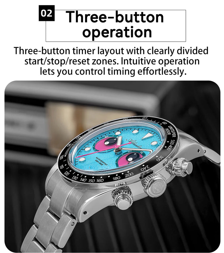 ADDIESDIVE VK64 Quartz Wristwatch Ceramic Bezel Chronograph Calendar Luxury Wristwatches Eyes Dial Bubble Mirror Glass Watches