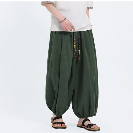Pantaloni Lantern da Uomo: Pantaloni Casual in Cotone e Lino, Tinta Unita, Oversize, Comodi, a Gamba Larga, Stile Streetwear - Vendita Calda