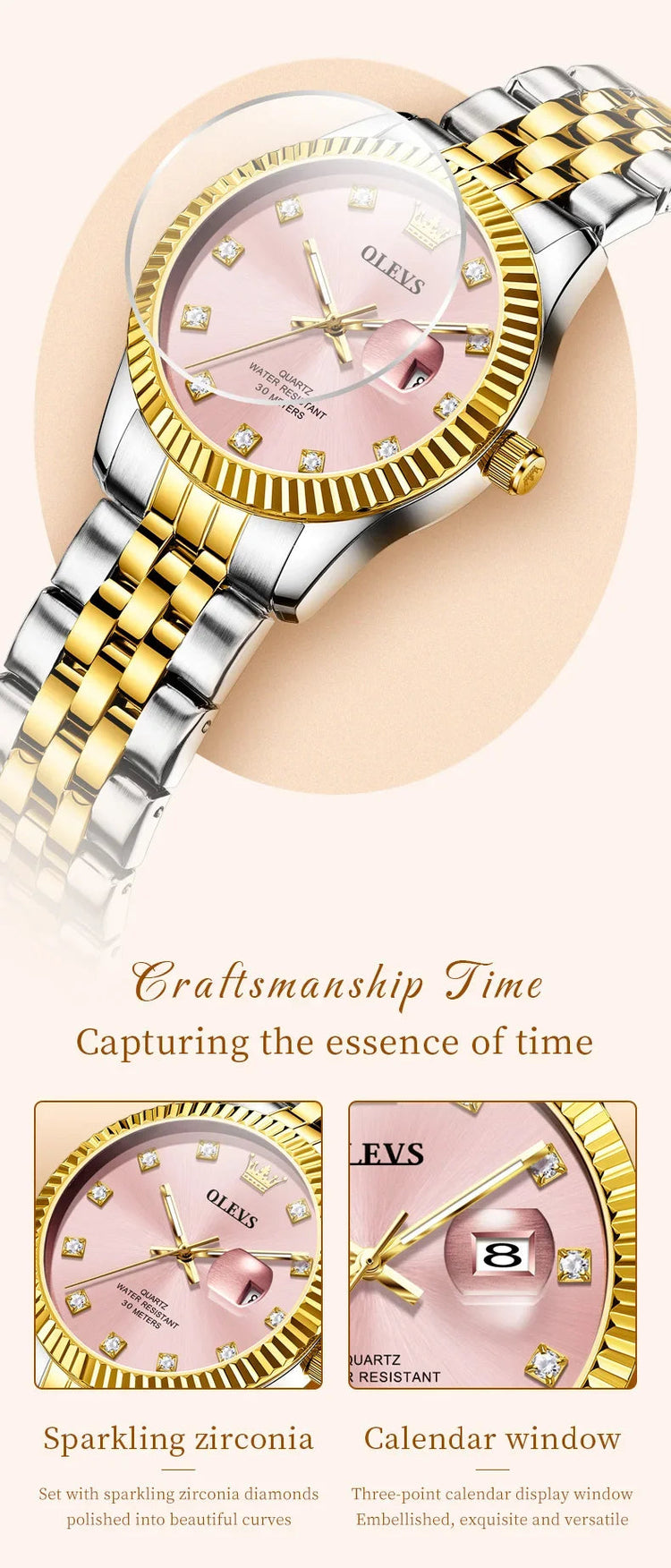 OLEVS Orologio da donna Nuovo orologio al quarzo 3705 Orologio da donna con data luminosa impermeabile in acciaio inossidabile Reloj platinumshop