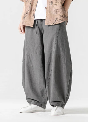 Pantaloni autunnali da uomo stile giapponese comodi pantaloni di lino in cotone maschio casual allentato retrò Harajuku pantaloni a gamba larga da uomo