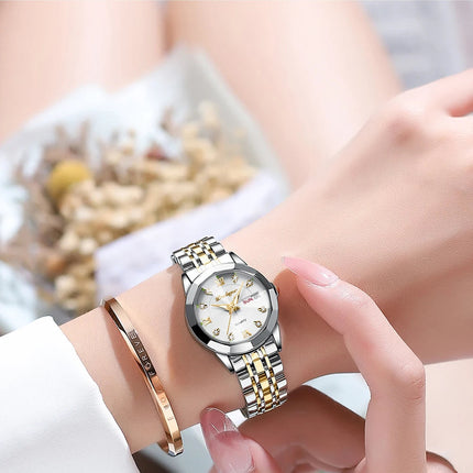 POEDAGAR orologi da donna di marca di lusso impermeabile luminoso data settimana orologio al quarzo per donna orologio da donna di moda in acciaio inossidabile platinumshop