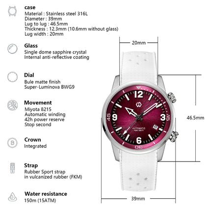 WISHDOIT 2026 Double Crown Auto Mechanical Watch, Radioactive Texture Dial Rotating Inner Shadow Bezel 150M Waterproof