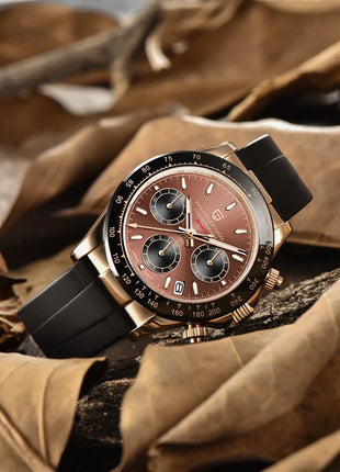 Nuovo Orologio da Uomo PAGANI DESIGN Cronografo di Lusso in Oro Rosa, Quadrante Blu Ghiaccio 40mm, Vetro Zaffiro, Impermeabile 100M, Cinturino in Gomma, Orologio Sportivo Maschile + CONFEZIONE REGALO