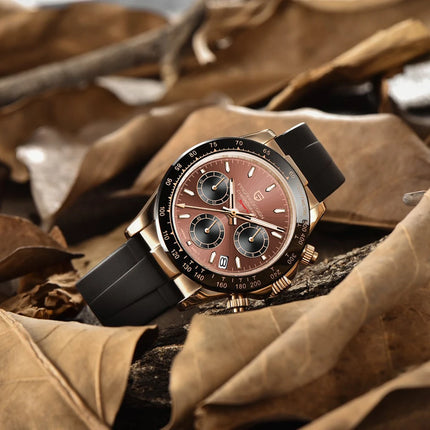 Nuovo Orologio da Uomo PAGANI DESIGN Cronografo di Lusso in Oro Rosa, Quadrante Blu Ghiaccio 40mm, Vetro Zaffiro, Impermeabile 100M, Cinturino in Gomma, Orologio Sportivo Maschile + CONFEZIONE REGALO