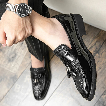 Mocassini di Lusso da Uomo con Tacco Basso, Slip-on Casual in Pelle Dorata, Scarpe da Festa con Nappe, Scarpe Eleganti da Uomo, Scarpe con Plateau da Uomo