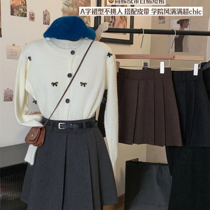 MEXZT Streetwear Woolen Mini Skirt Women Fashion Harajuku with Belt Black Pleated Skirts Fall Winter Preppy Korean A Line Faldas PlatiNum