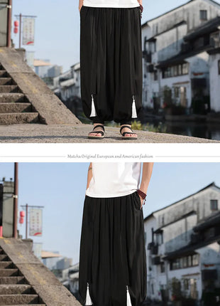 Pantaloni a Gamba Larga Stile Etnico per Uomo, Pantaloni in Lino Comodi e Traspiranti, Pantaloni da Ballo, Abbigliamento Casual Quotidiano, Pantaloni Hanfu, Taglie Fino a 8XL
