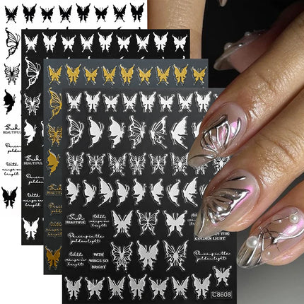 4pcs/set 3D Cute Cartoon Black Cat Nail Stickers Funny Cat Paw/Bowtie Self-Adhesive Nail Art Decals Manicure Accessories DIY 8*1
