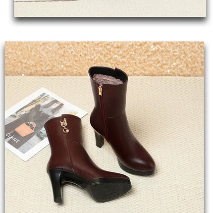 2026 Women Boots Waterproof Anti-Slip Women's Shoes High-heeled Fleece Lined Warm Fashion Boots Cold Resistant Breathable Winter