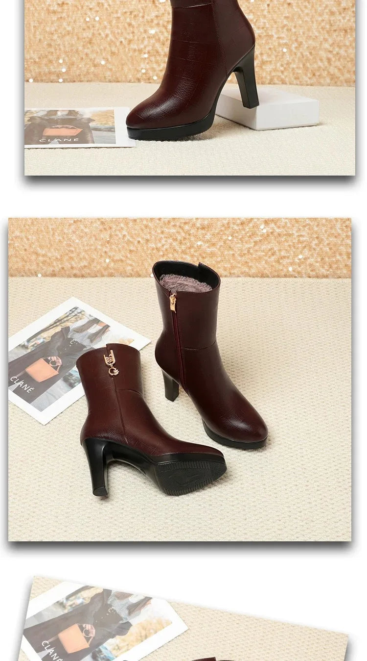 2026 Women Boots Waterproof Anti-Slip Women's Shoes High-heeled Fleece Lined Warm Fashion Boots Cold Resistant Breathable Winter