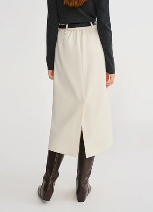 DUSHU Classic Long and Short Elastic Waist A-line Skirt 2025 Winter Skirt for Women Solid Simple Commuting Office Ladies College PlatiNum