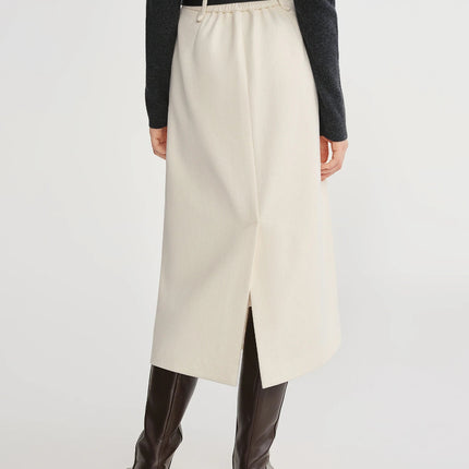 DUSHU Classic Long and Short Elastic Waist A-line Skirt 2025 Winter Skirt for Women Solid Simple Commuting Office Ladies College PlatiNum