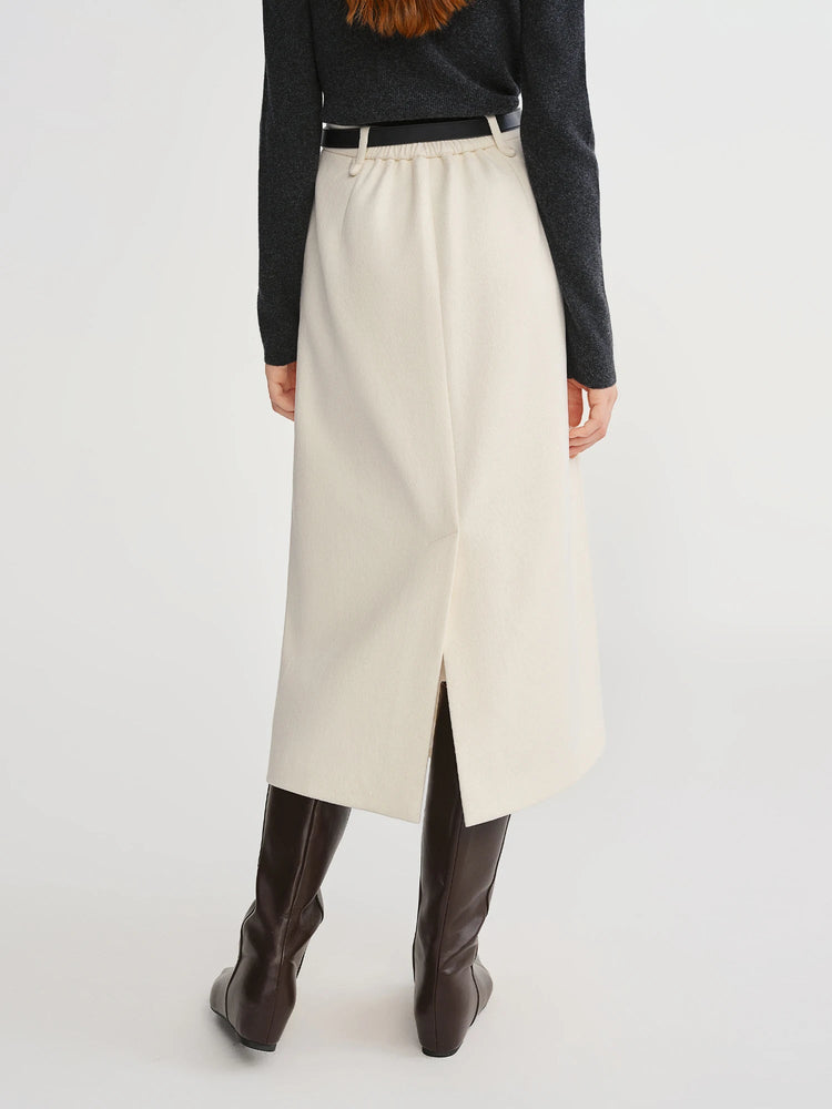 DUSHU Classic Long and Short Elastic Waist A-line Skirt 2025 Winter Skirt for Women Solid Simple Commuting Office Ladies College PlatiNum