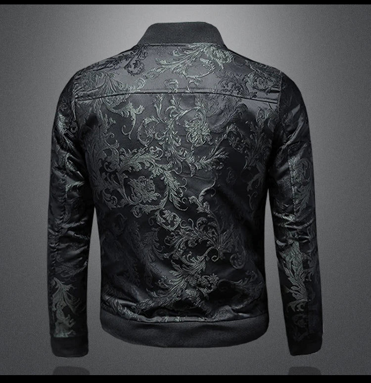 Minglu Autumn Winter Stand Collar Men's Jackets Luxury Pattern Pattern Long Sleeve Business Casual Male Coats Plus Size 5XL