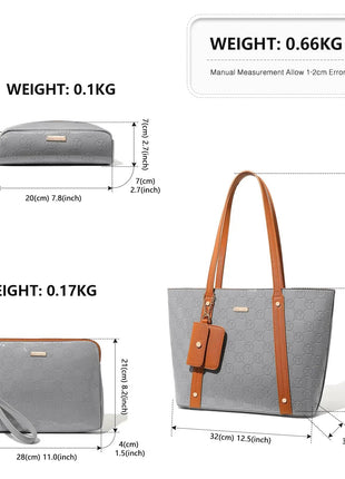 Miss Lulu WOMEN'S Handbag Set, Medium Shopper bag, 3-Piece Set Shoulder Bags FOR WOMEN'S, Elegant Handbag PlatiNum