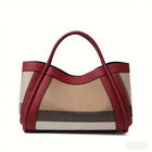 Borsa Tote in Tessuto a Righe con Bordi in Ecopelle, Manico Largo, Borsa a Spalla Grande per Uso Quotidiano e Pendolarismo