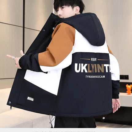 Men's Casual Wool Lined Thickened Hooded Set Fashionable Warm Sweatshirt Jacket Trendy Autumn Winter Men 2 Piece