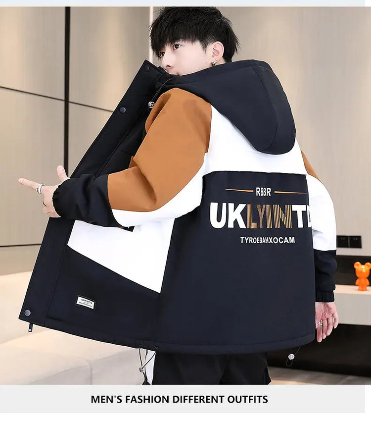 Men's Casual Wool Lined Thickened Hooded Set Fashionable Warm Sweatshirt Jacket Trendy Autumn Winter Men 2 Piece