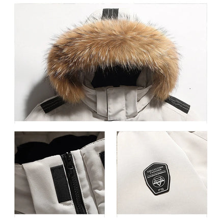 Winter Men's Warm Mountain SKi Parkas Fashion Men Fur Collar Mid-Long Down Padded Coats Men Windbreaker Thermal Hooded Jackets