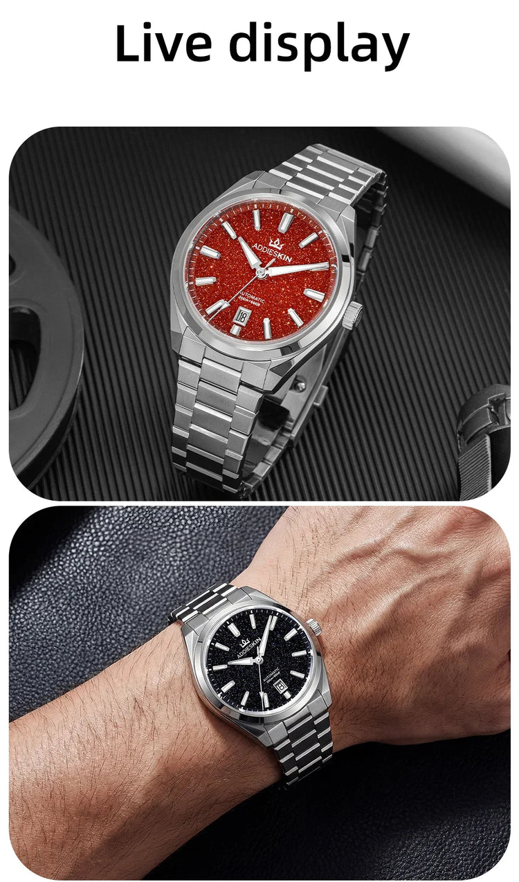 AddiesKIN Men Watch BGW9 Luminous Blue Goldstone Dial Sapphire Glass 20Bar Waterproof Japan 9015 K010 Automatic Mechanical Watch