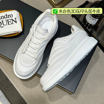Handcrafted Platform Casual Shoes Calf Leather Man White Fashion Sneakers Round-toed Thick soled Trainers Oversized Sports Shoes