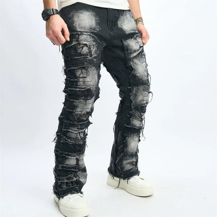 Denim Pants Men Ripped Distressed Washed Fashion Designer Male Denim Trousers Street Style Men's Slim Biker Jeans PlatiNum