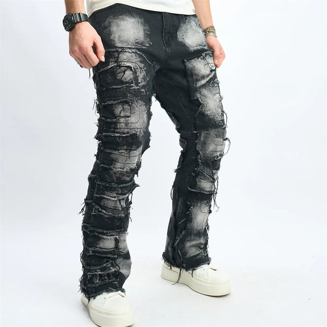 Denim Pants Men Ripped Distressed Washed Fashion Designer Male Denim Trousers Street Style Men's Slim Biker Jeans PlatiNum
