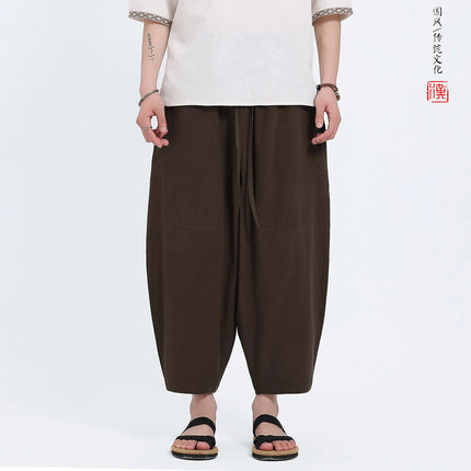 Pantaloni Harem in Cotone e Lino da Uomo, Casual, Traspiranti, Comodi, Estivi, Lunghezza al Polpaccio, Taglie Forti fino a 5XL