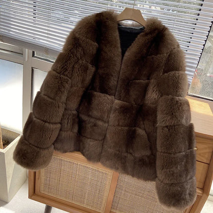 ZADORIN New Winter Faux Mink Coat Woman Elegant V Neck Long Sleeve Brown Faux Fur Coat Luxury Furry Jacket Woman Clothes Fur Top