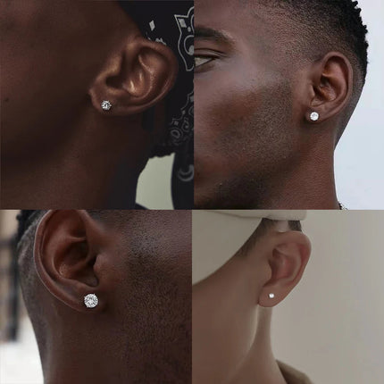 LUXUSTEEL 2Pcs Men's Crystal Zircon Studs Earrings For Women 316L Stainless Steel Cartilage Piercing Ear Anti Allergic 3-8mm PlatiNum