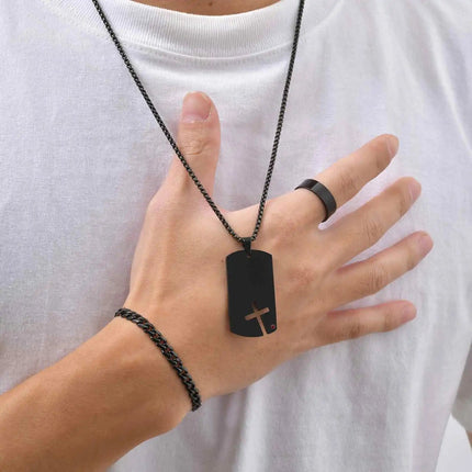 Set di 3 Pezzi: Collana Dogtag per Uomini e Ragazzi, Bracciale con Catena Cubana in Acciaio Inossidabile, Set di Anelli Impermeabili Regalo platinumshop