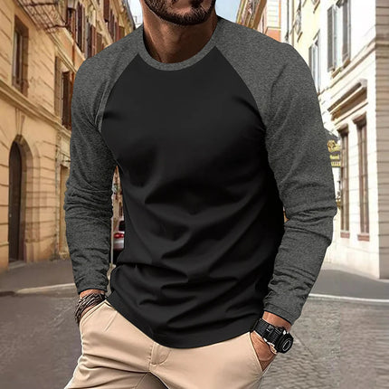 Men's T-shirts Long Sleeve O-neck Pactwork Casual Raglan Sleeves Color Matching for Men New Spring Autumn Tees Men Clothing Top PlatiNum