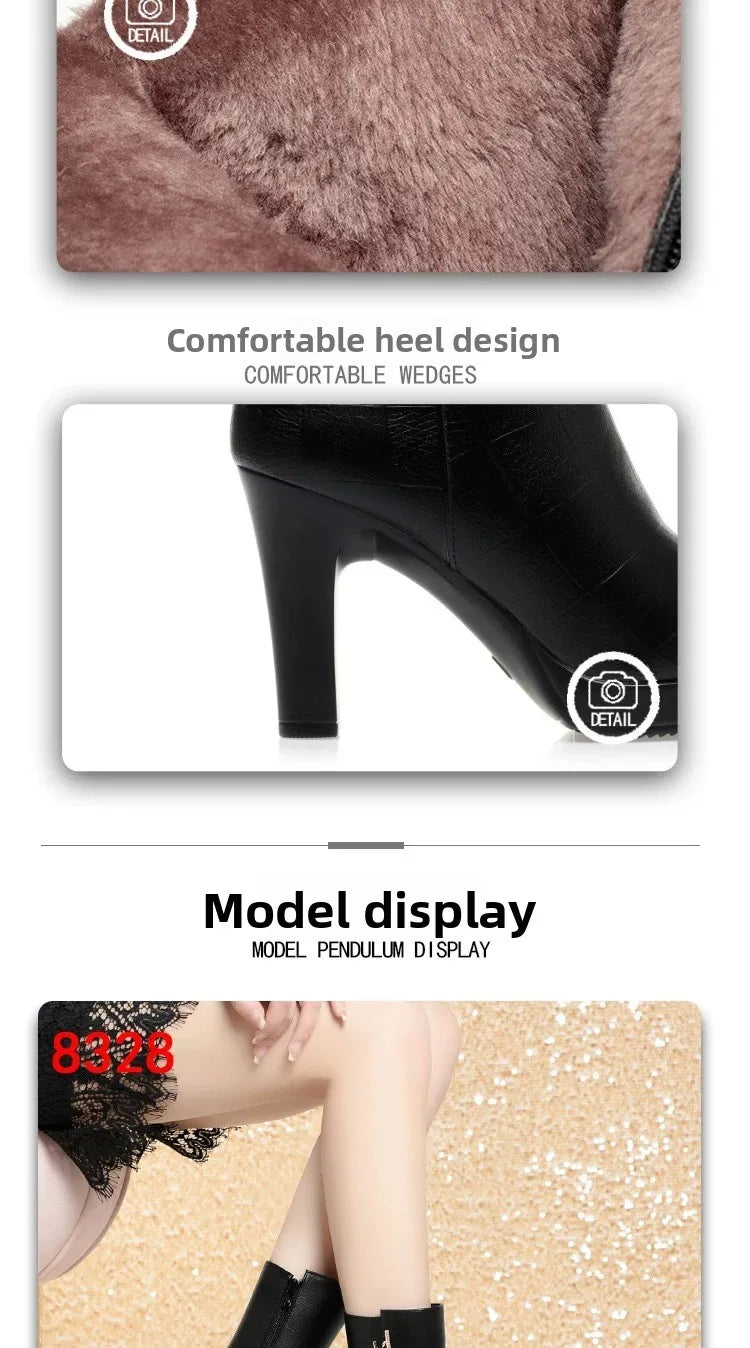 2026 Women Boots Waterproof Anti-Slip Women's Shoes High-heeled Fleece Lined Warm Fashion Boots Cold Resistant Breathable Winter