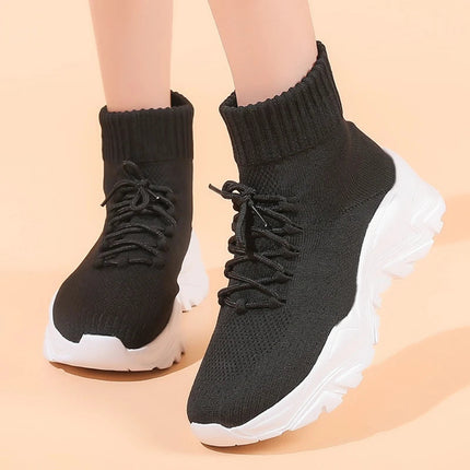 Women Casual Mesh Shoes Fashion Knitted Socks Shoes Chunky Shoes Slip-on Casual Sneakers Men Light Breathable Walking Footwear PlatiNum