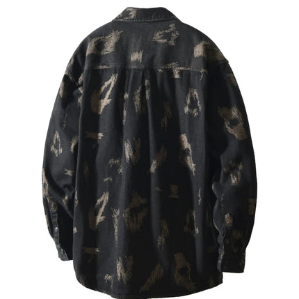 T795 Men's Long Sleeve Denim Casual Shirt for Autumn Winter Fashion Loose Relaxed Fit Vintage Flower Print Denim Jackets Male