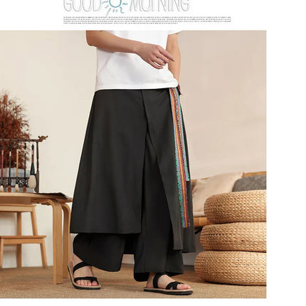 Pantaloni Eleganti da Uomo Stile Nepal, Gamba Larga, Vita Alta, Leggeri e Sottili, con Patchwork Irregolare, Moda Streetwear