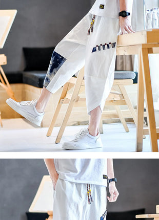 Pantaloni Kimono giapponesi da uomo in cotone traspirante Samurai Abbigliamento Pantaloni da uomo Stampa allentata Pantaloncini Harem retrò Pantaloni Hip Hop Harajuku