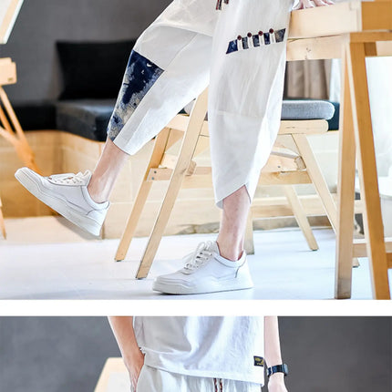 Pantaloni Kimono giapponesi da uomo in cotone traspirante Samurai Abbigliamento Pantaloni da uomo Stampa allentata Pantaloncini Harem retrò Pantaloni Hip Hop Harajuku