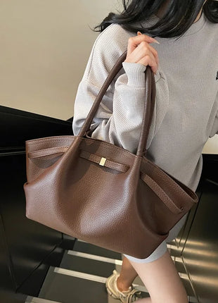 Nuove Borse a Spalla di Lusso 2026 con Motivo Lychee, in Pelle PU Tinta Unita, Borse da Donna di Grande Capacità, Borsa Tote da Viaggio