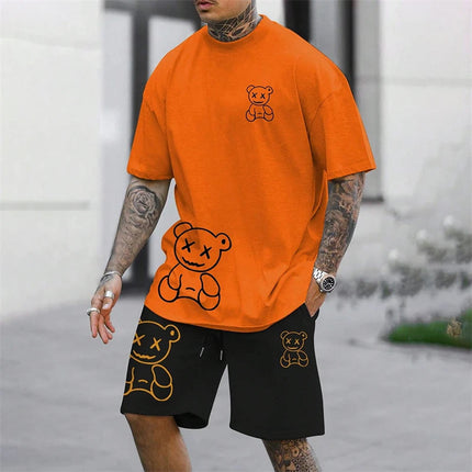 2024 Fun Bear Harajuku T-shirt da uomo estiva allentata quotidiana coppia vestito da strada all'aperto pantaloncini a maniche corte due pezzi abito estivo da uomo platinumshop