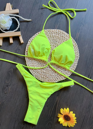 Set Bikini Triangolo Sexy Micro Perizoma Donna, Costume da Bagno Stampa Bandage, Abbigliamento da Spiaggia platinumshop