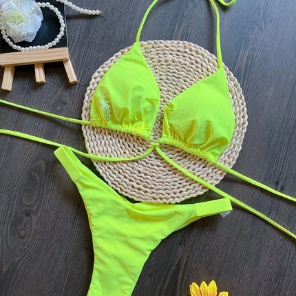 Set Bikini Triangolo Sexy Micro Perizoma Donna, Costume da Bagno Stampa Bandage, Abbigliamento da Spiaggia platinumshop