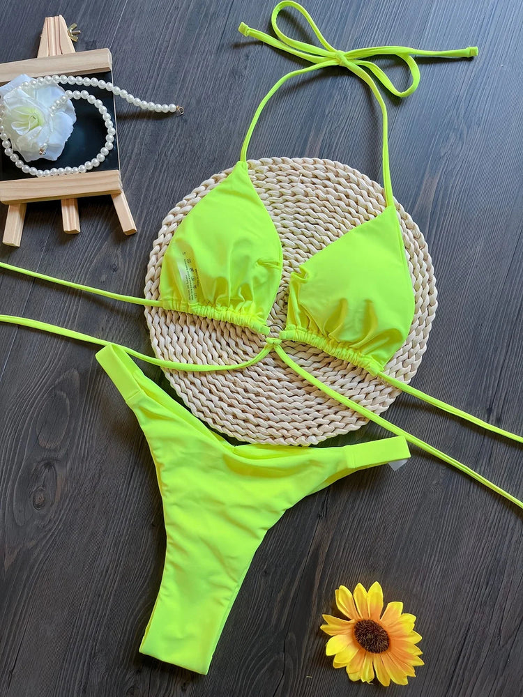Set Bikini Triangolo Sexy Micro Perizoma Donna, Costume da Bagno Stampa Bandage, Abbigliamento da Spiaggia platinumshop