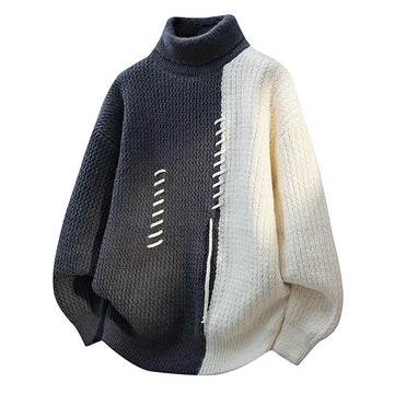 Turtleneck Sweater Men Women Autumn Winter Vintage Splicing Colors Pullovers Fashion Casual Sweaters Loose Men Knitwear Pullover