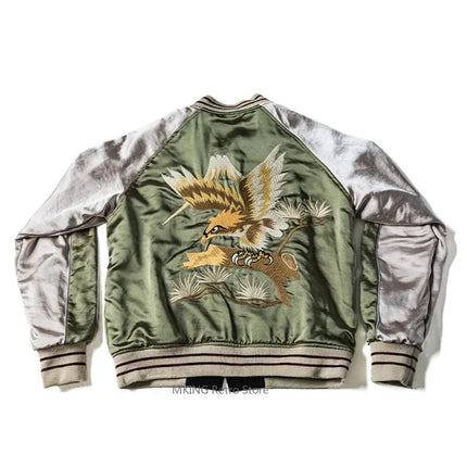 Non Stock Men's Yokosuka Baseball Jacket Dragon Tiger Falcon Embroidered Short Jacket PlatiNum