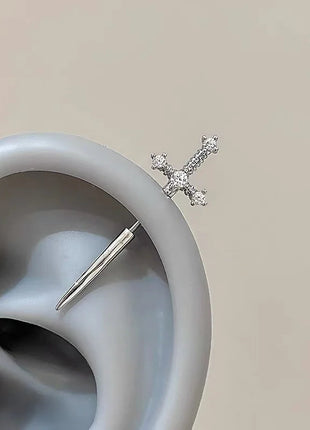 New Fashion Love Wings Cross Acciaio inossidabile Osso dell'orecchio Chiodo Zircone lucido Orecchino con filo alla moda per le donne Accessorio per piercing al corpo platinumshop